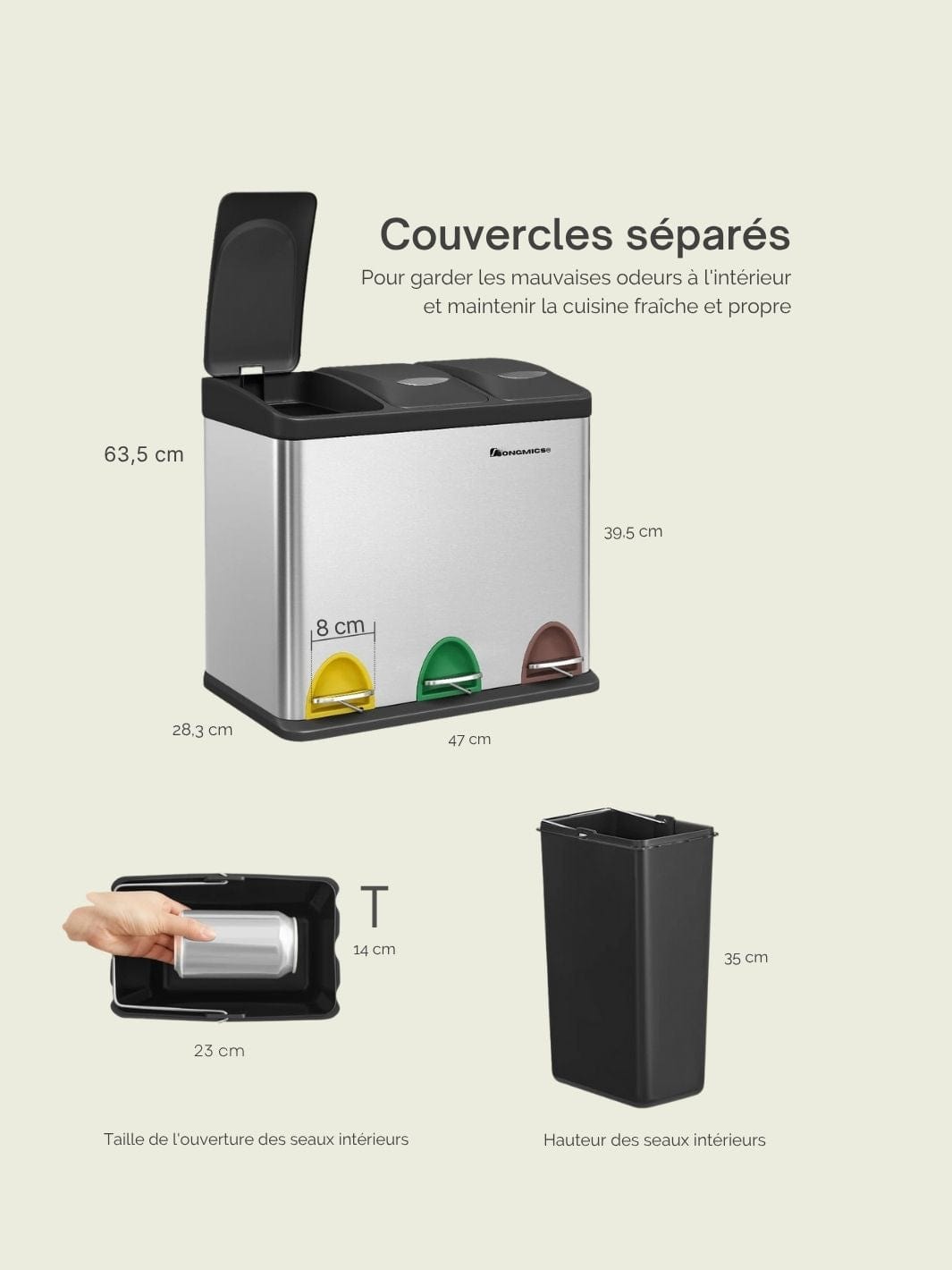 Poubelle de Tri Argent et Noir